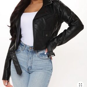 Fashion Nova Black Cropped Faux Leather Moto Jacket